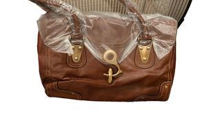 Toscana Italian Brown Faux Leather Shoulder w Goldtone Accents Handbag New
